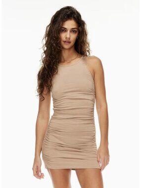 Tna Chill Malibu Dress Aritzia MEDIUM Stretch cotton jersey ruched bodycon mini